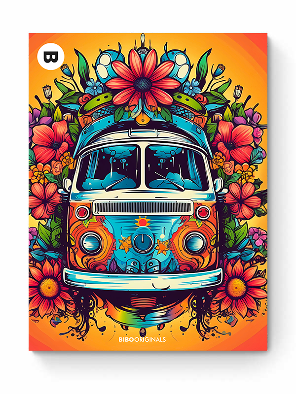 Colorful van with flowers